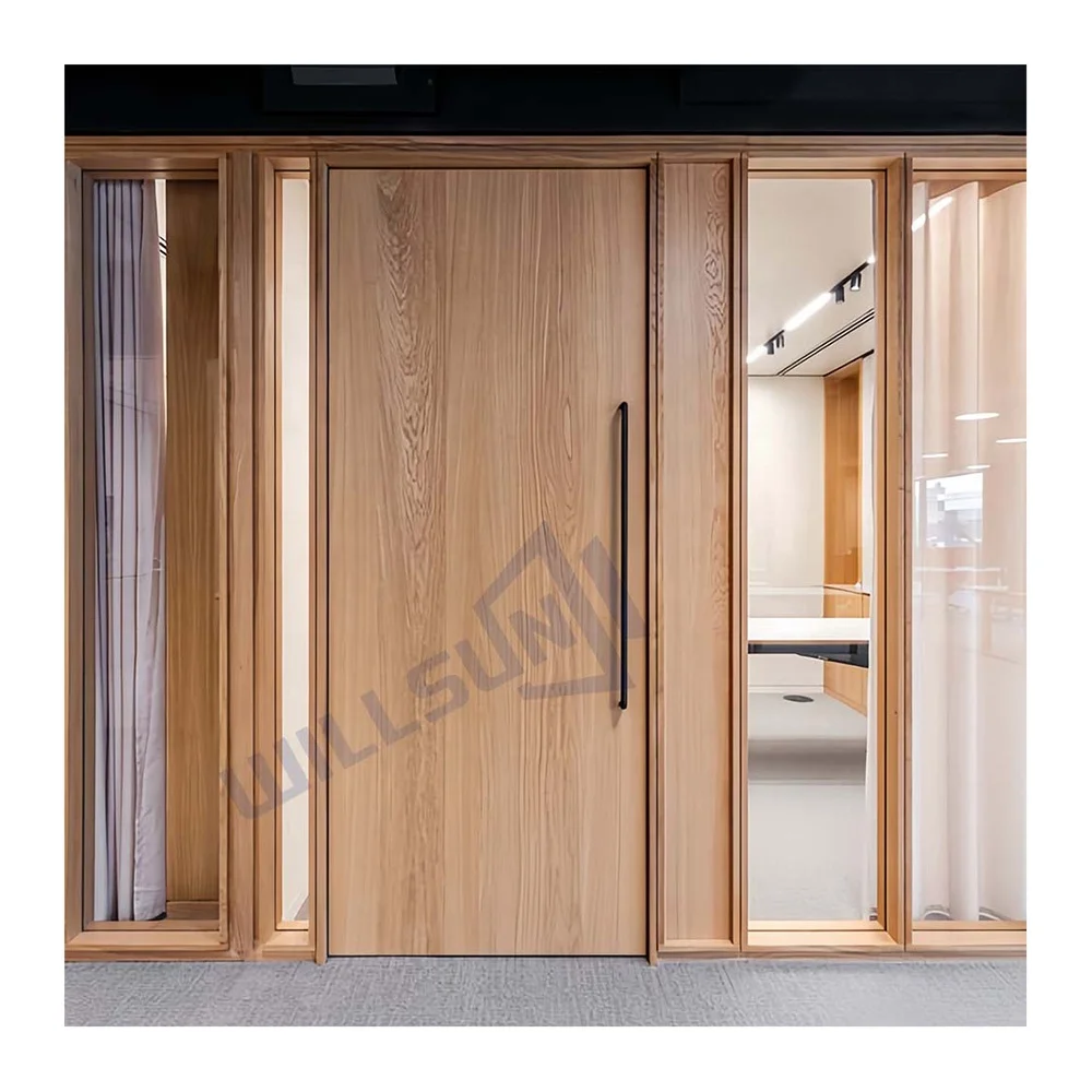 Factory wholesale wooden entry door with arched frame Solid Teak Wooden Entry Door