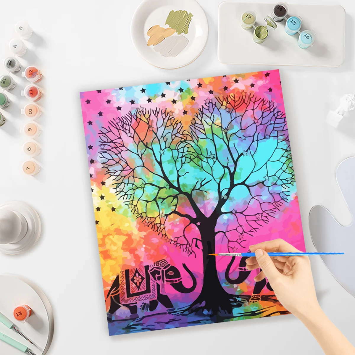 Painting By Numbers For Adults Kits Abstract Tree Colorful Picture Handmade Starter Kit Diy Gift For Wall Art Decors 40x50cm