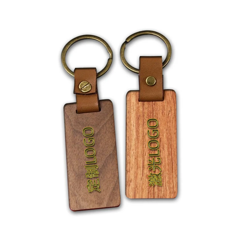 Custom Unfinished Wholesale Pendant Keychain Blank Beech Wooden Rectangle Heart Square Round Oval Plain Folk Art Wooden Keyring