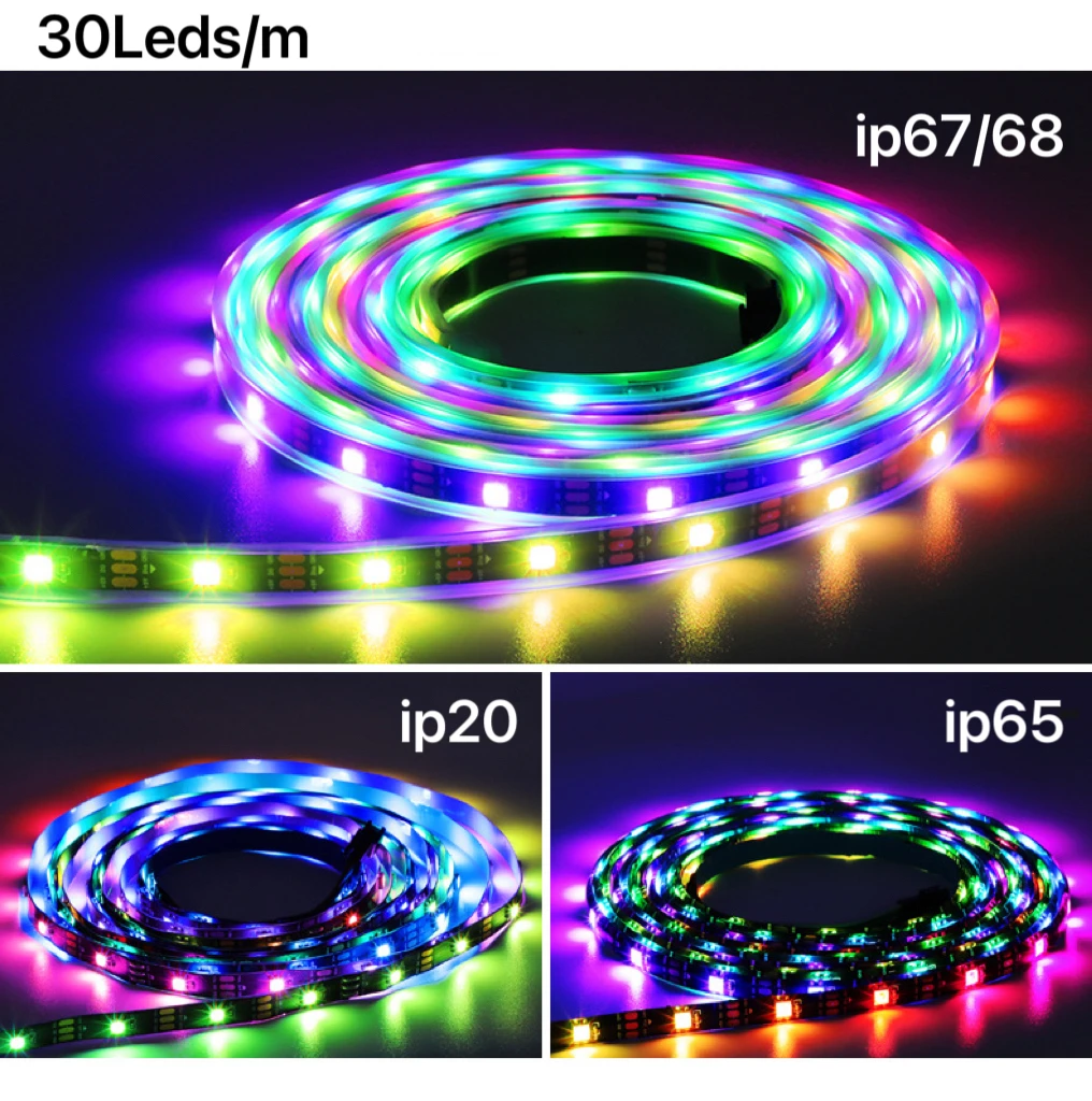 WS2812 WS2812B Led Strip RGB IP20 IP65 IP67 IP68 Individual Addressable DC 5V 12V 5050 30 60 144 Pixel Shanghai Luces Led 90 PCB