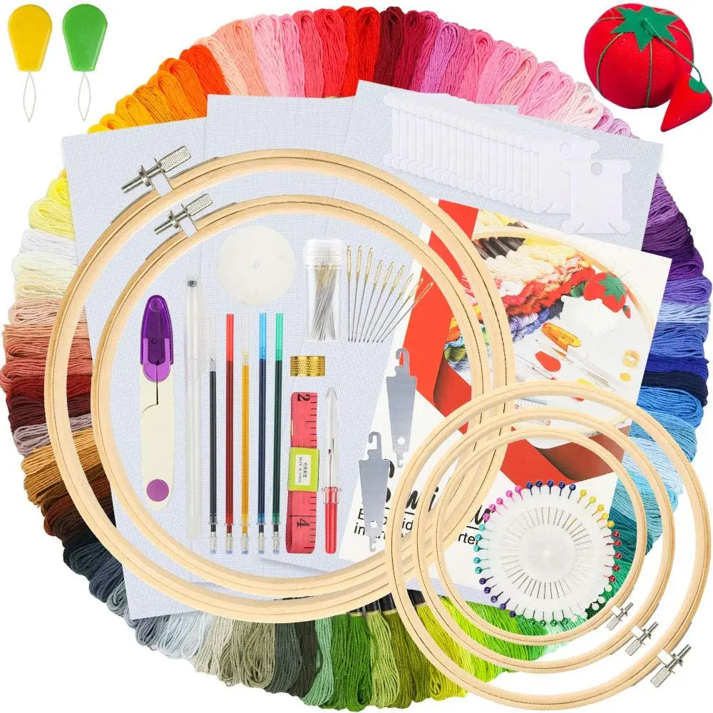 
Embroidery Starter Kit Bamboo Embroidery Hoops, 100Color Threads, 12*18InchCount Classic Reserve Aida and Cross Stitch Tool Kit  (62591114857)