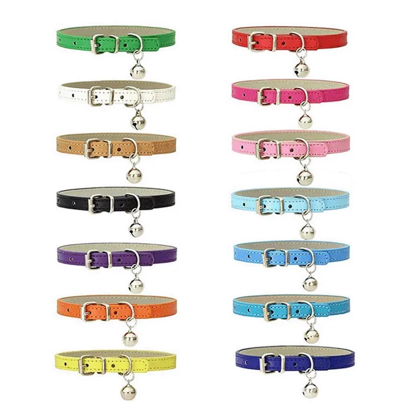 Factory Direct Sales Pet Supplies Color Pu Leather DIY Japanese Bell Adjustable Pet Cat Collar