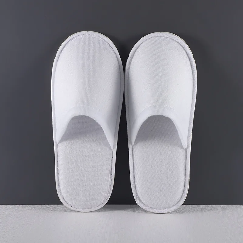 Custom Logo Wholesale High Quality Fur Fluffy White Hotel Room Spa Guest Disposable Cotton Terry Slippers Wholesale Cheap