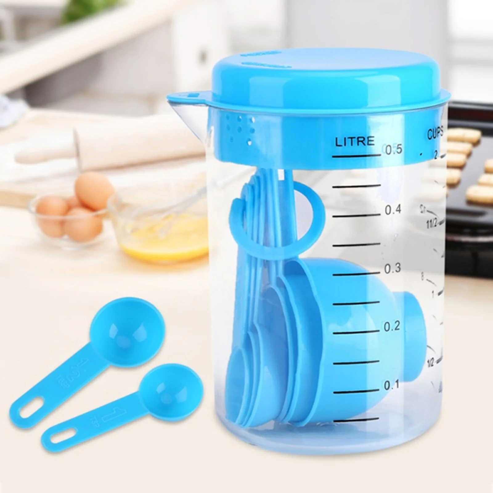 7PCS/Set Plastic Measuring Cups Tea Coffee Flour Spoon With Scale 500ml Kitchen Baking