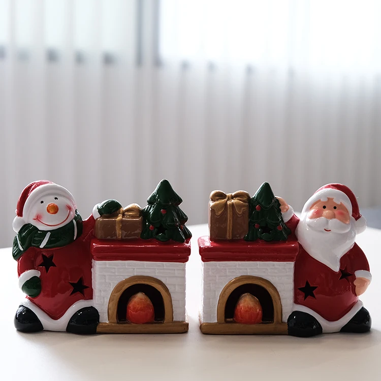 wholesale ceramic cute santa candle jar unique christmas snowman santa claus ornaments candle holder