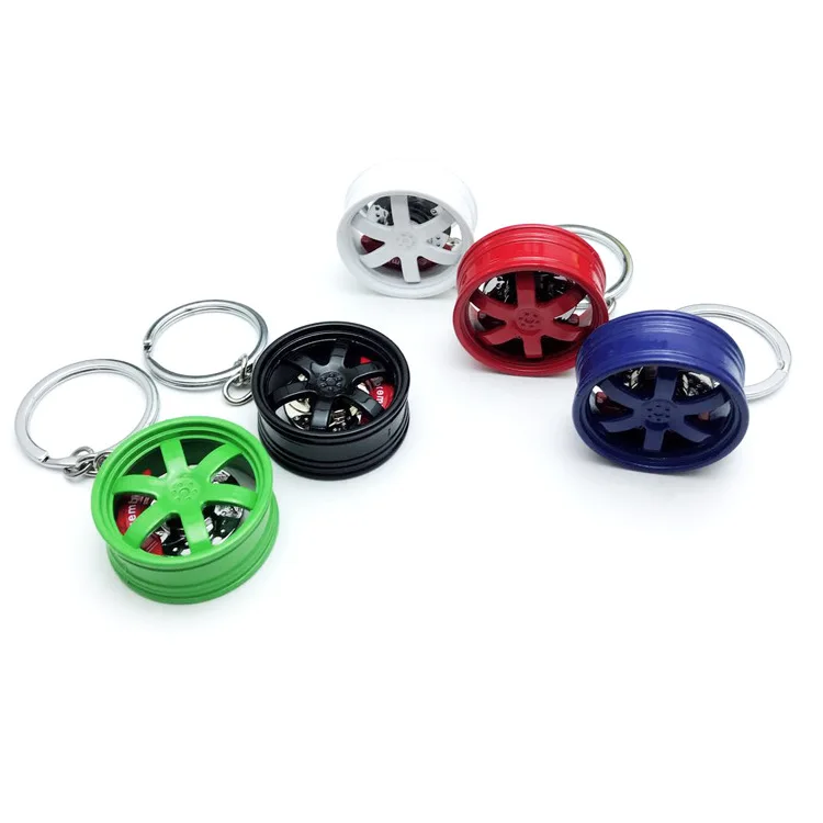 Zinc alloy keychain hot sale TE37 wheel keychain car fan modification with brake disc metal wheel car pendant customization