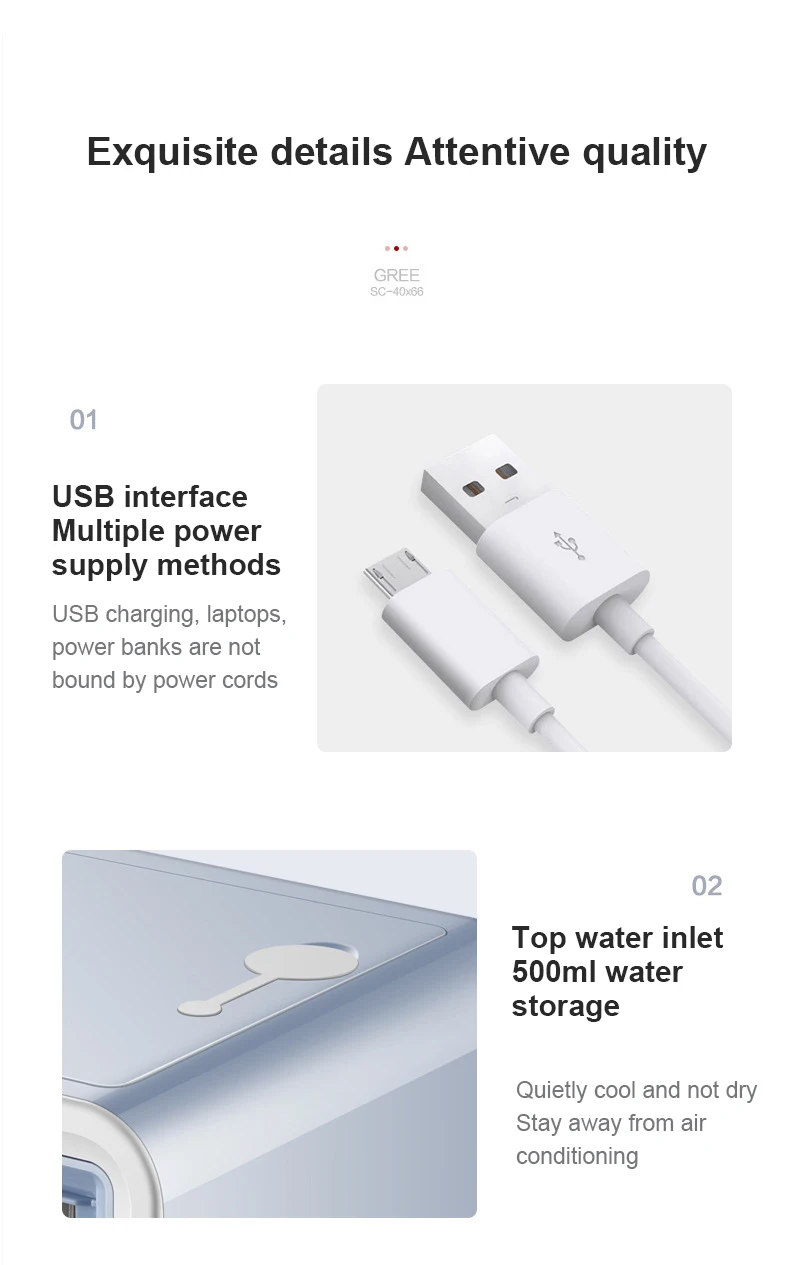 Refrigeration Purification Humidification 500ml Air Mini Cooling Mist Rechargeable Fan With Colorful Breathing Lights