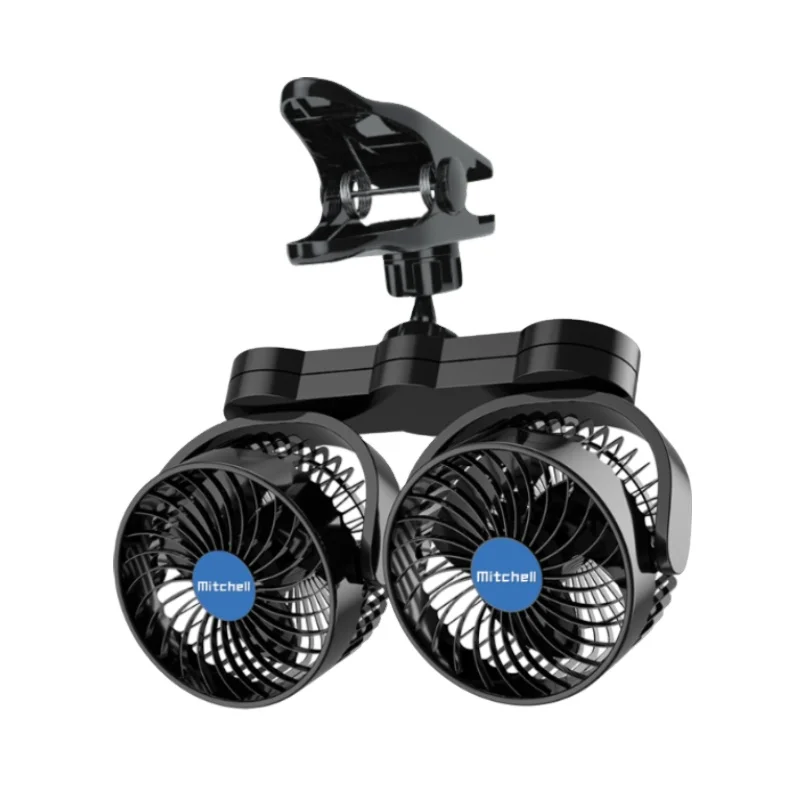 car fans Adjustable Dual Head car fan 12v cooling 4 Inches Car Clip Fan for Front Rear Seat Passenger 360 Rotatable