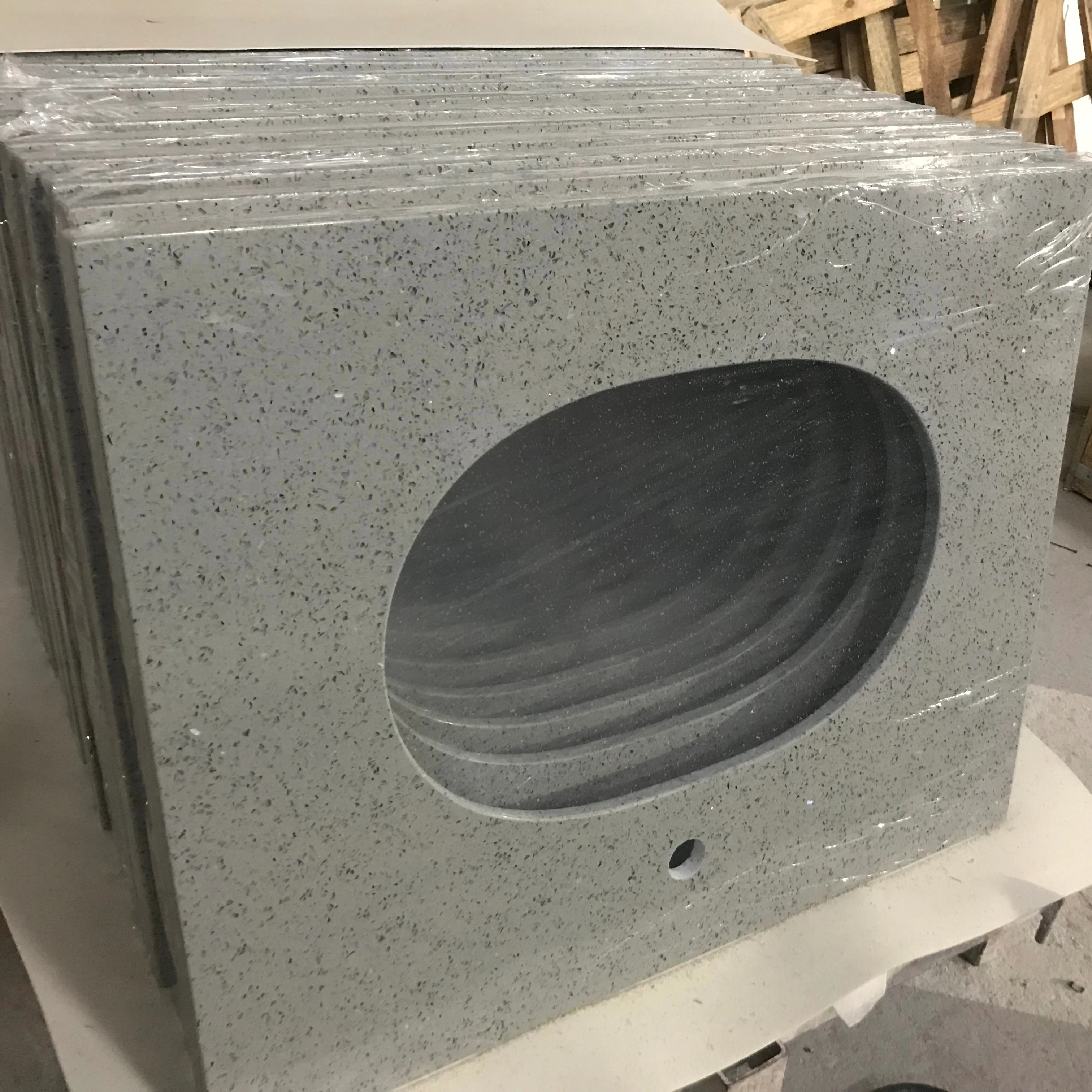 Grey quartz stone countertop kitchen vanity top artificial granite marble stone top