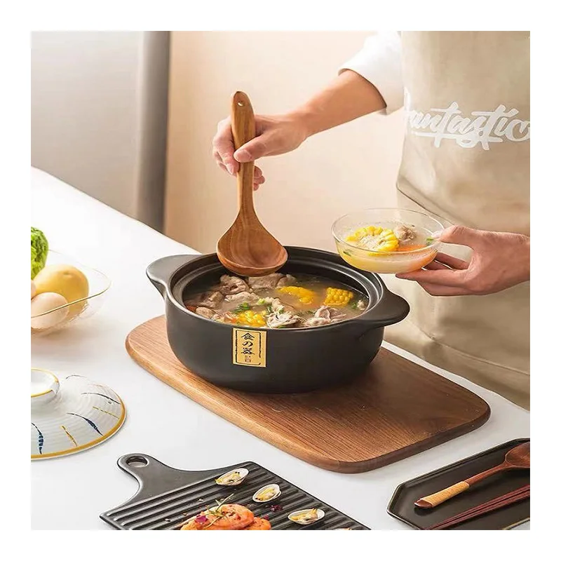 Wholesale round double handle ceramic noodle cooking tool soup pot with lids