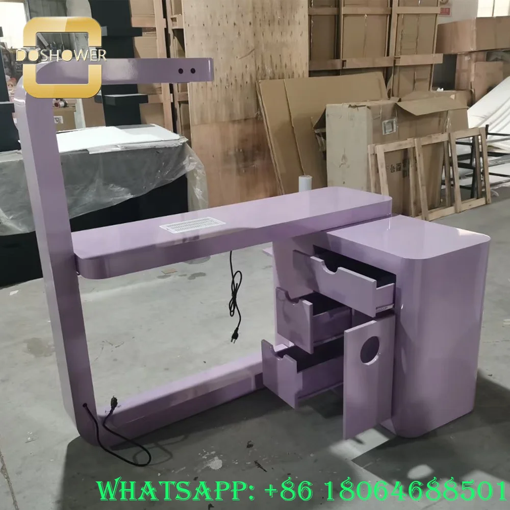 LED nails table salon manicure furniture of manicure table and chair set with side drawers for white glass top manicure table