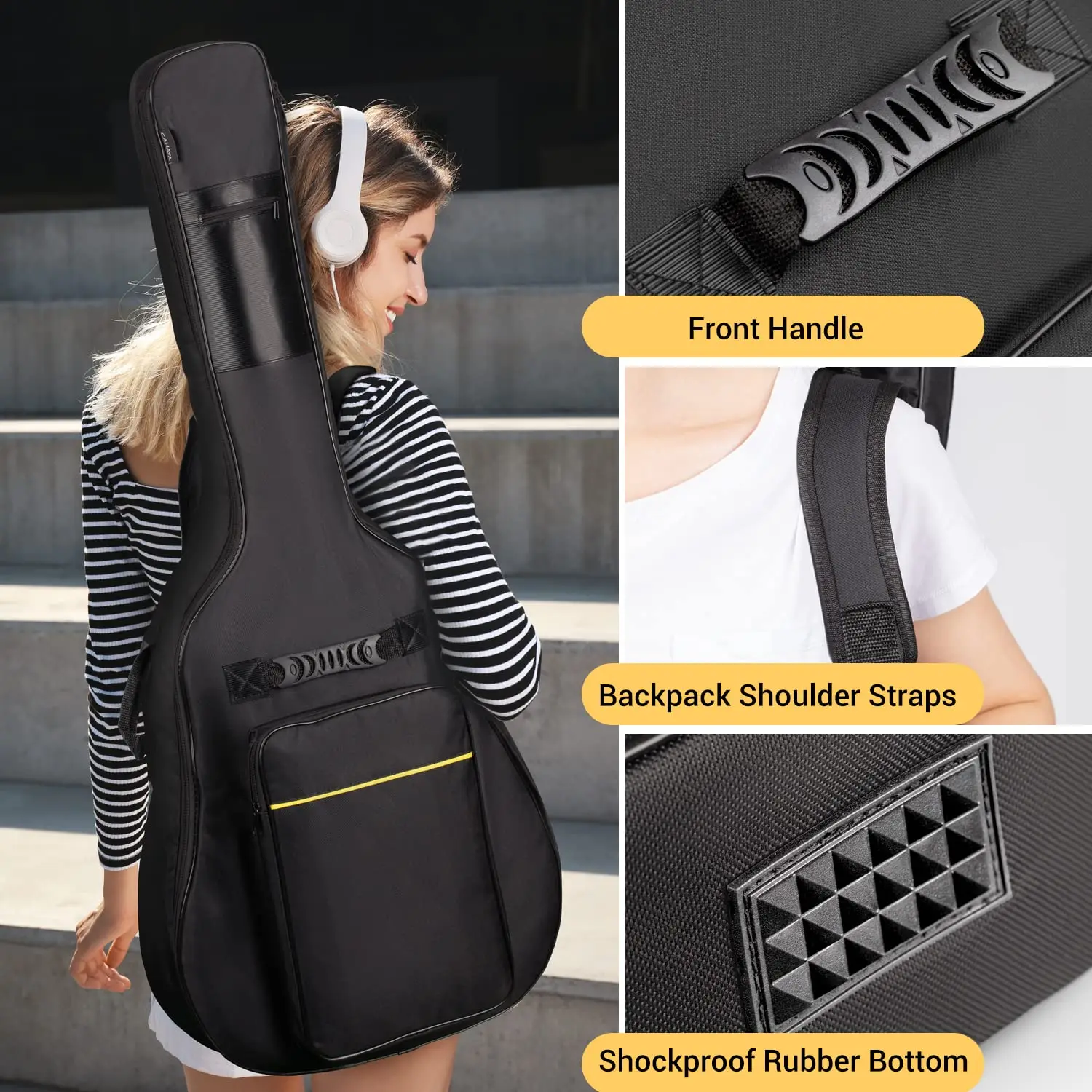 41-Inch Acoustic Guitar Case Water-Resistant Gig Bag Back Hanger Loop Dual Adjustable Shoulder Musical Instrument Protection