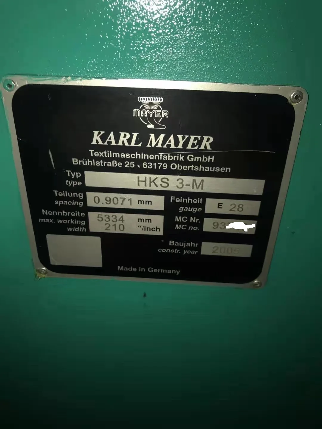 Cost-effective HKS3-M 28E 2005year 218inch second hand Karl mayer warp knitting machine
