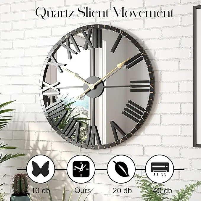 Large Vintage Retro Wall Decor Modern Antique Decorative Wall Mirror Metal Wall Clock Non Ticking Mirror
