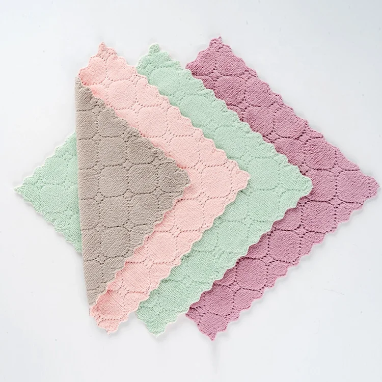 Wholesale Double Sided Microfiber Kitchen Cleaning Cloth Coral Fleece Towel Household Kitchen Rag