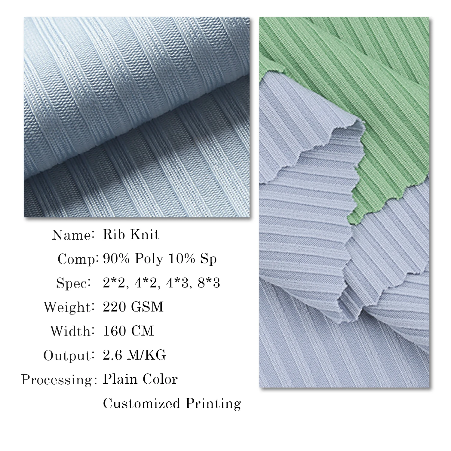 100% Polyester Rib Knit fabric Stretch knitting recycled fabric digital printing custom print for Dress and Garment