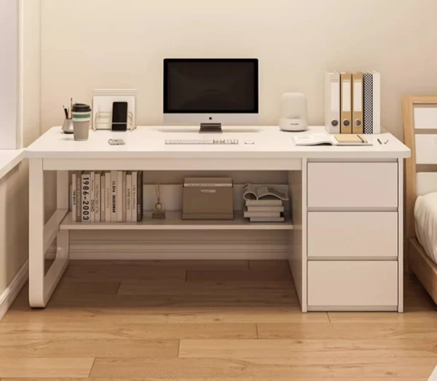 Living Room Bedroom Office Desk Modern Wood Office Desk, Modern Computer Desk with Metal Sled Base and 3 Drawers