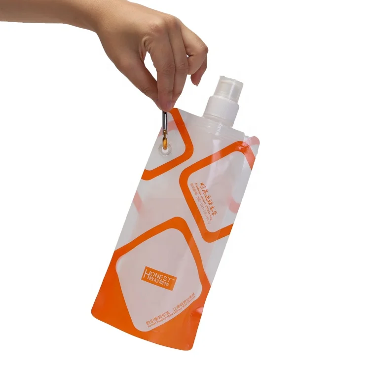 Custom Printed Logo BPA Free Sports Water Bags Collapsible Foldable Water Bottles with Carabiners for Outdoor