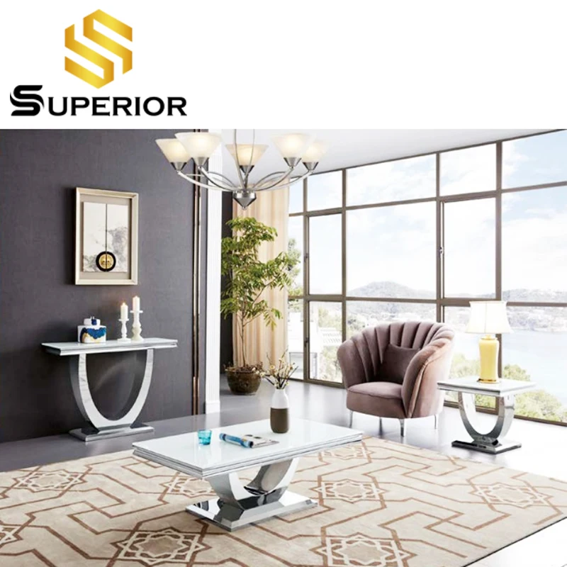 Мебель для гостиной среднего века, стеклянный журнальный столик из нержавеющей стали