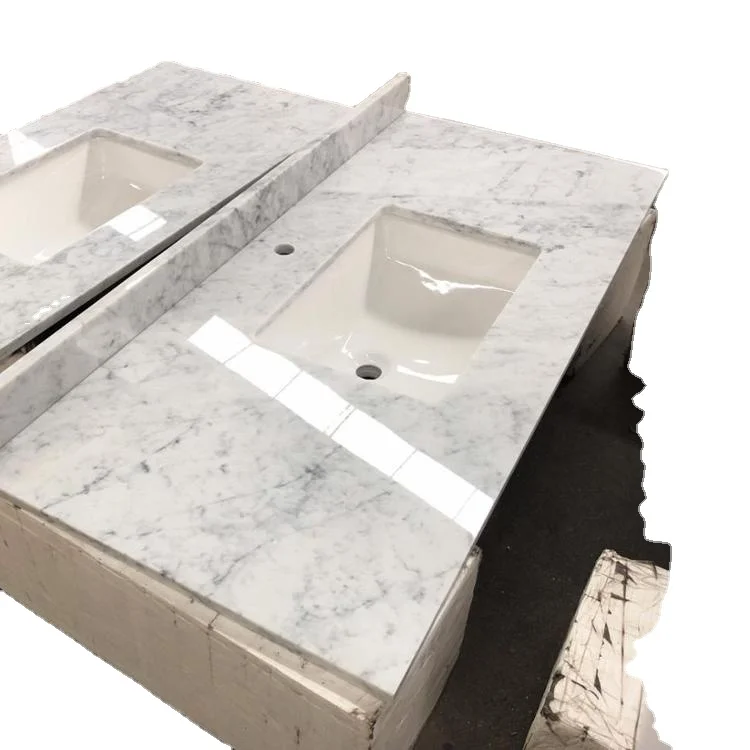 Hotel bathroom Italian carrara white marble vanity top with sink