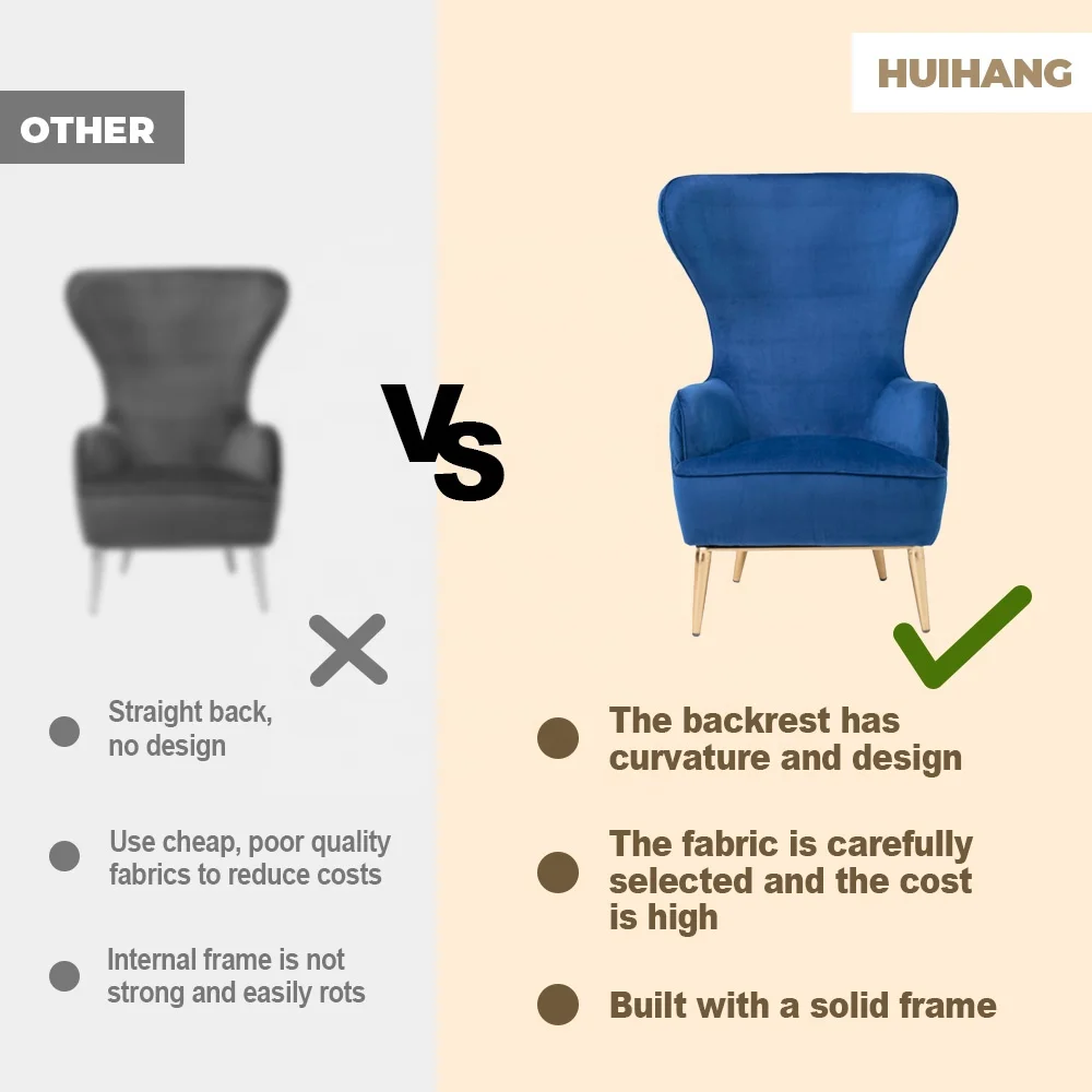 Wholesale Modern Luxury Stainless Steel Legs Upholstered Wing Back Chair Velvet Armchair High Back Chairs For Living Room