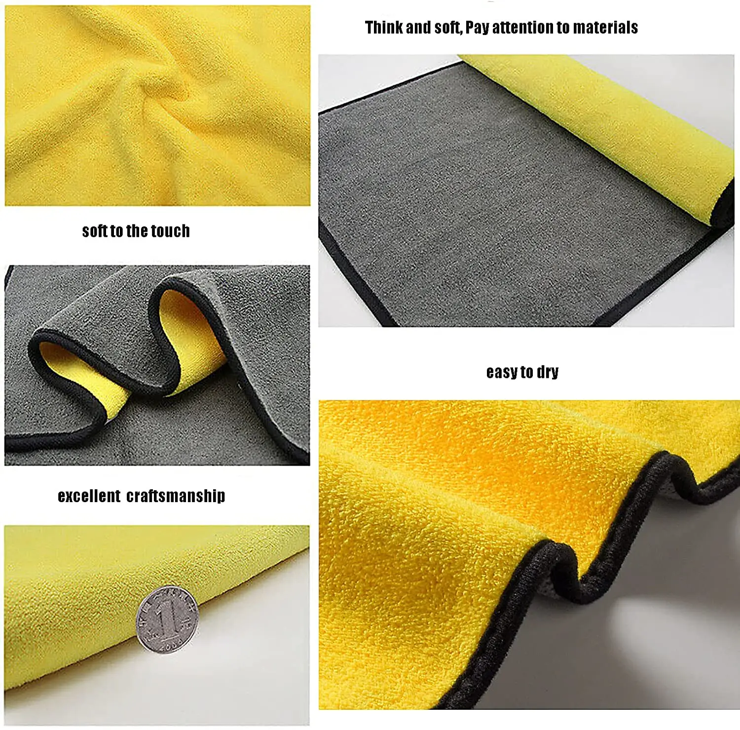 Multi-Use Microfibre Drying Towels 2-Sided Super absorbent Large Thick Towel Set for Spotless Car Cleaning Drying Dusting Cloth