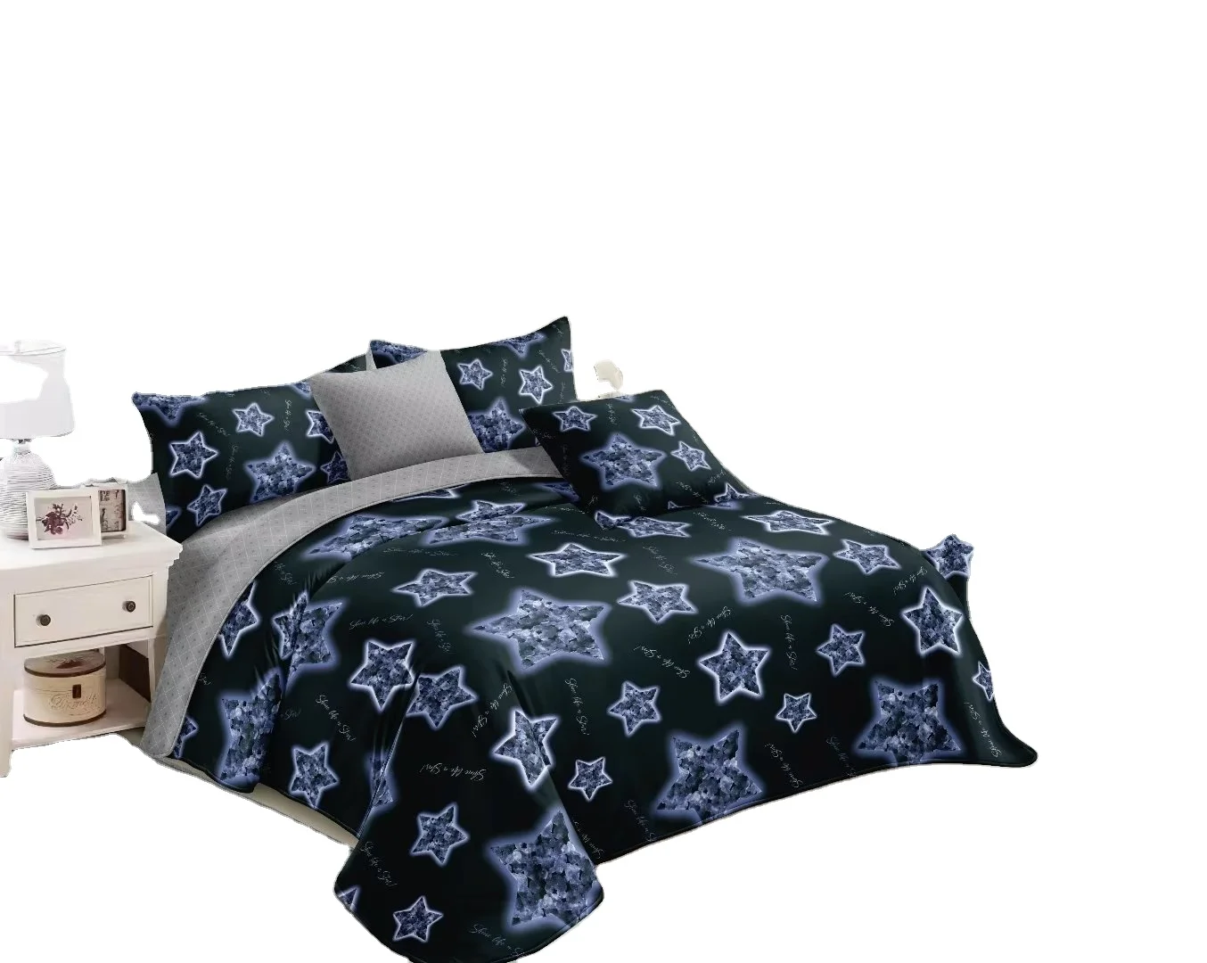 Luxury Embroider Modern Style Brushed Microfiber Quilt Cover Bed Sheet Digital Printing Bohemian Microfiber Bedding Set