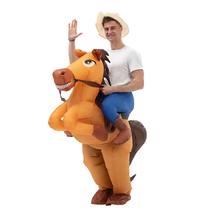 High Quality Adults Kids Size Cosplay Mascot Horse Riding Inflatable Ride On Costumes