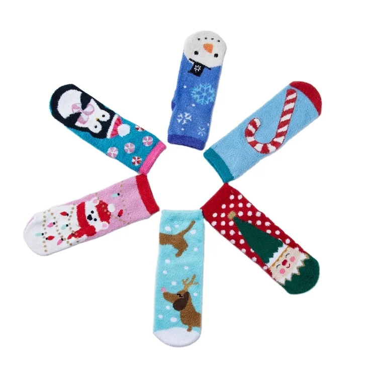 Women thickening fuzzy stocking sock Happy Christmas women design fluffy warm funny women Christmas socks