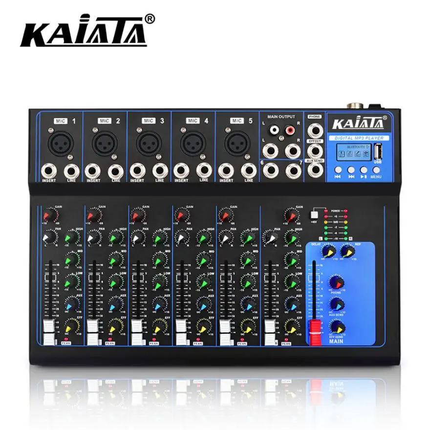 KAIKA F7- MB-2  7 Channel Audio Mixer Sound Mixing Console MP3 Phantom 48V Power for Computer Recording for Studio Recording