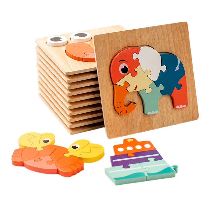 Children 3D Puzzle Cartoon Animal Wooden Puzzle For Boys And Girls Early Education Geometry Puzzle Wood Toys For Kids