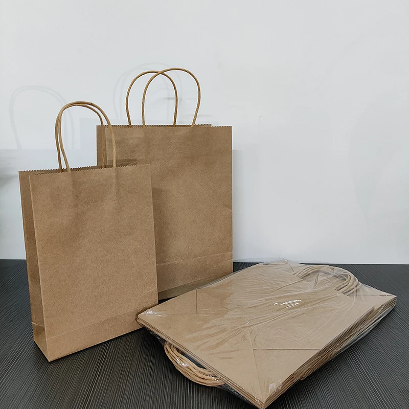 Disposable Kraft Paper Bag S M L Recycled Shopping Bag with Twisted Handle for Sale