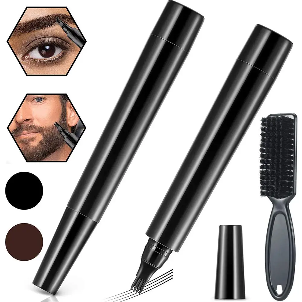 
custom logo private label black brown waterproof 4 tip beard pencil filler brush kit beard pen 