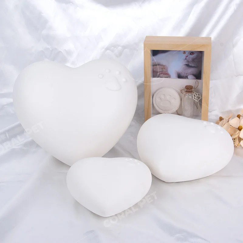 heart urn pet cremation ashes ceramic heart shaped urn white  paw print heart pet urn