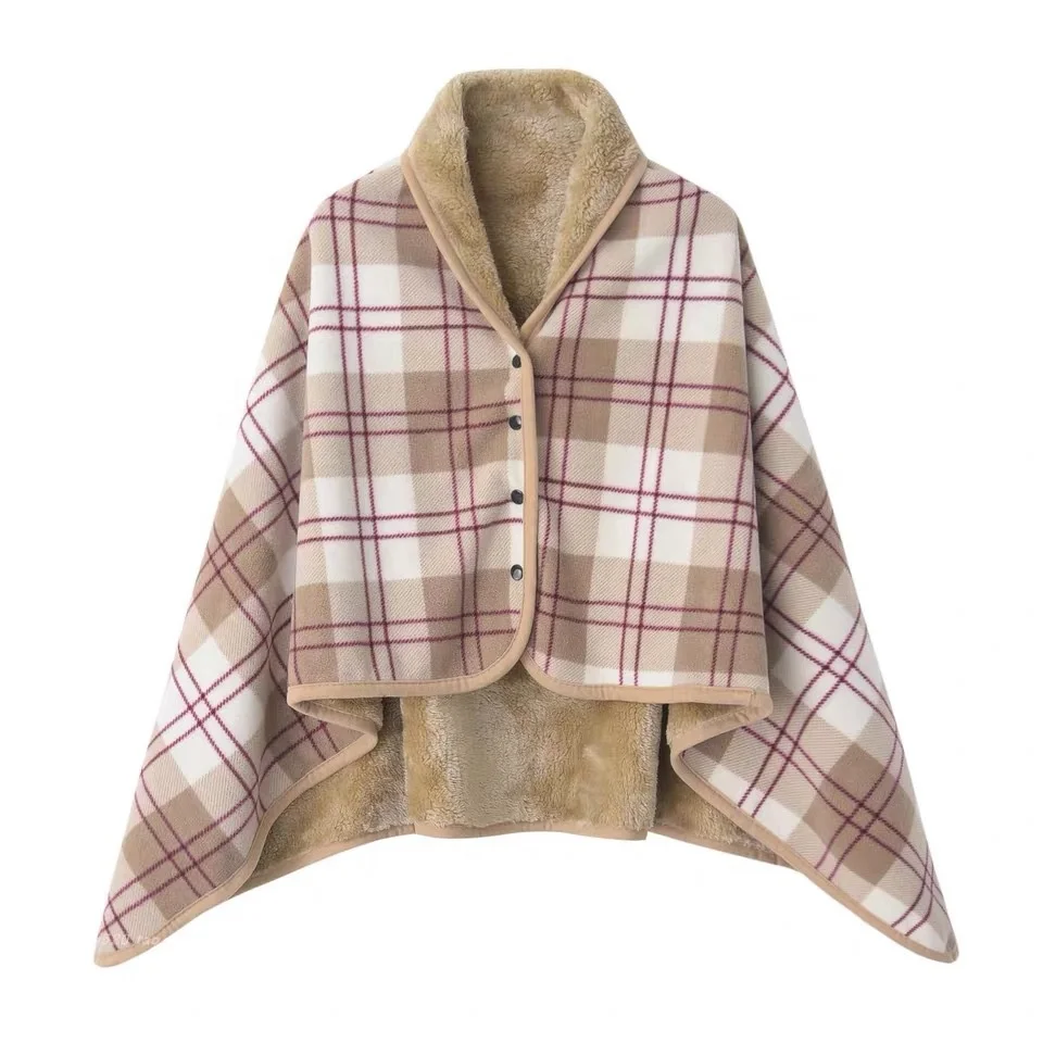Wearable winter Blanket Double layer Extra Soft Super Warm Tartan Shawl Plush Throw Blanket Scarf Neck Shoulder Blanket