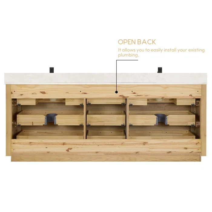 Homedee Vietnam 84 inch Natural Wood Pattern on Solid Wood Plywood Bathroom Cabinet