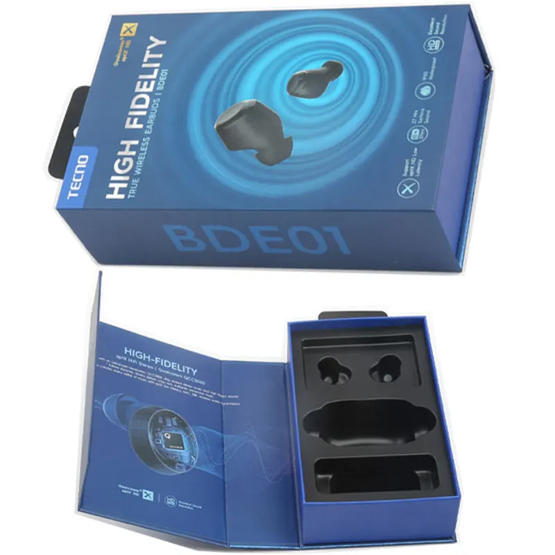 Синие жесткие раскладные складные наушники-вкладыши на заказ с магнитной застежкой подарочная упаковка для беспроводных наушников бумажная коробка