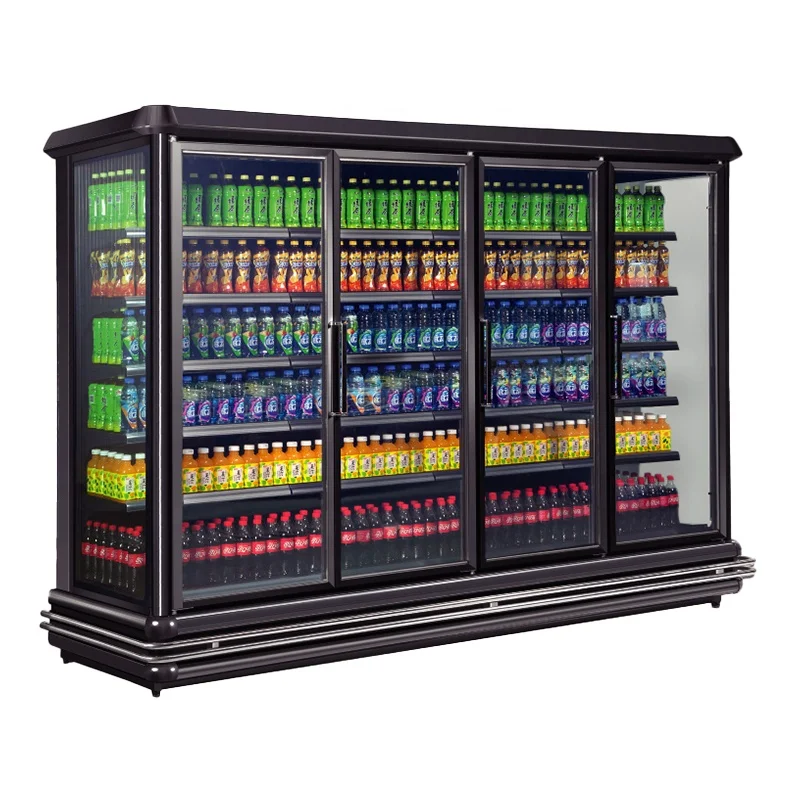 Hot-sale supermarket vegetable air curtain display cabinet insulating glass door cabinet with four doors