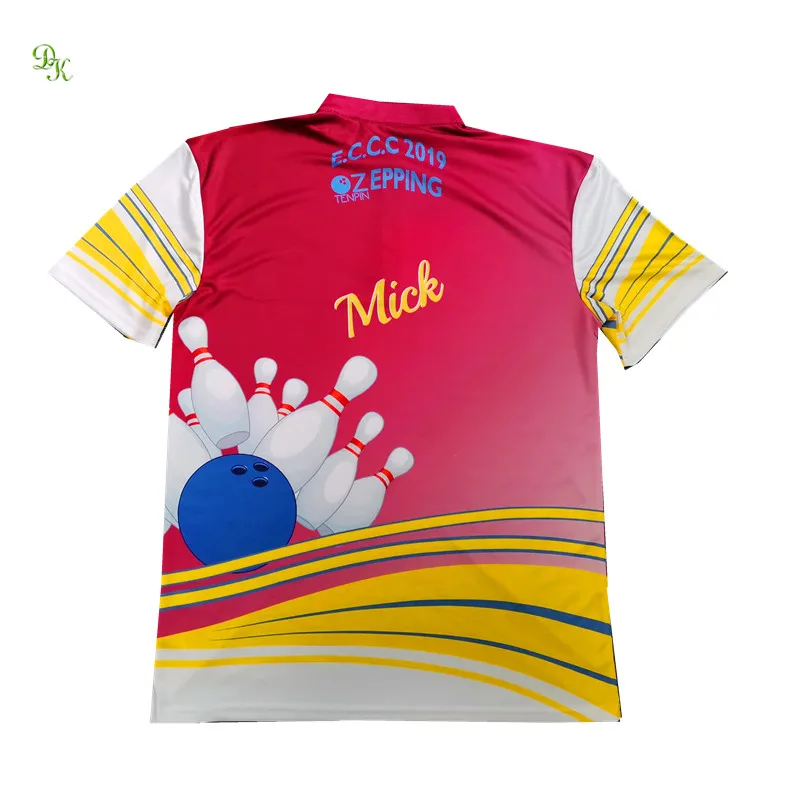 Custom design sublimated 100% polyester custom made bowling shirt