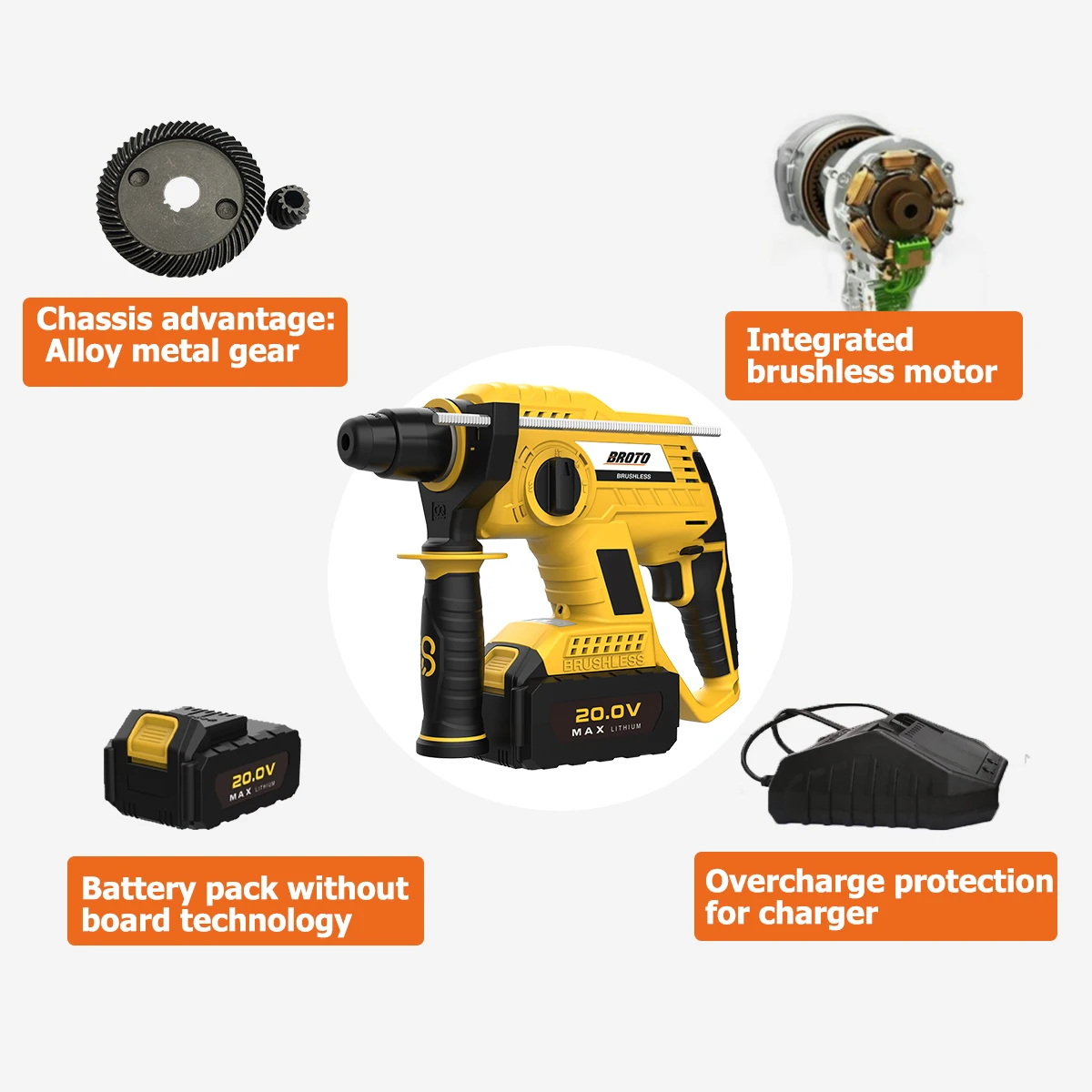 High Quality Brushless Tools Breaking Concrete with Hammer Drill Battery Power Cordless Hammer Drill Machine Electric