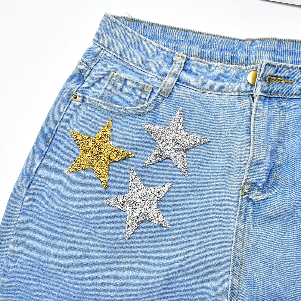 8cm Star Design Hot Fix Rhinestone Motif Iron on Patches Heat Transfer Pattern Crystal Strass Applique for T-shirt Garment