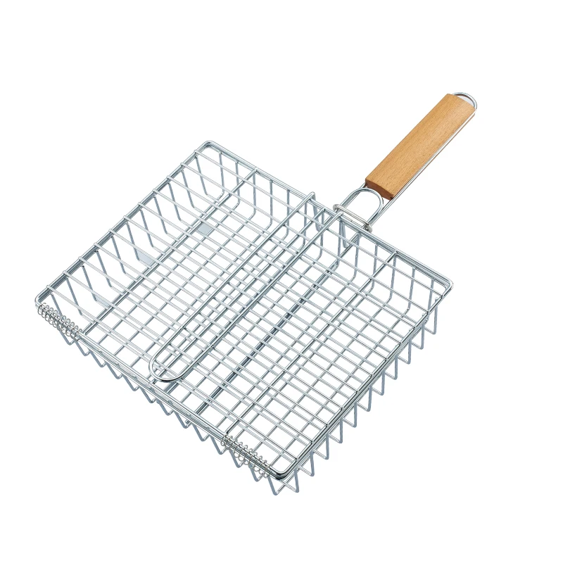 
Barbecue Grill Basket with removable Handle Perfect for Grilling Hamburger Vegetables Fish and Outdoor Campfire 