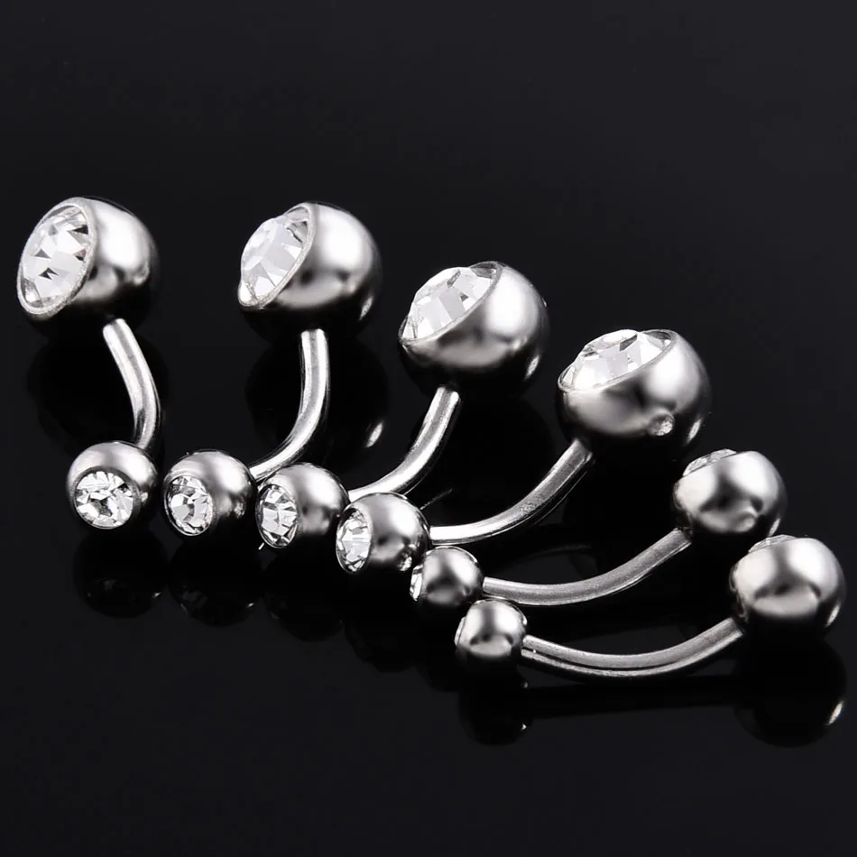 G23 14G Titanium Navel Rings Body Piercing Internal Threaded Double White Crystal Belly Button Ring Piercing Jewelry