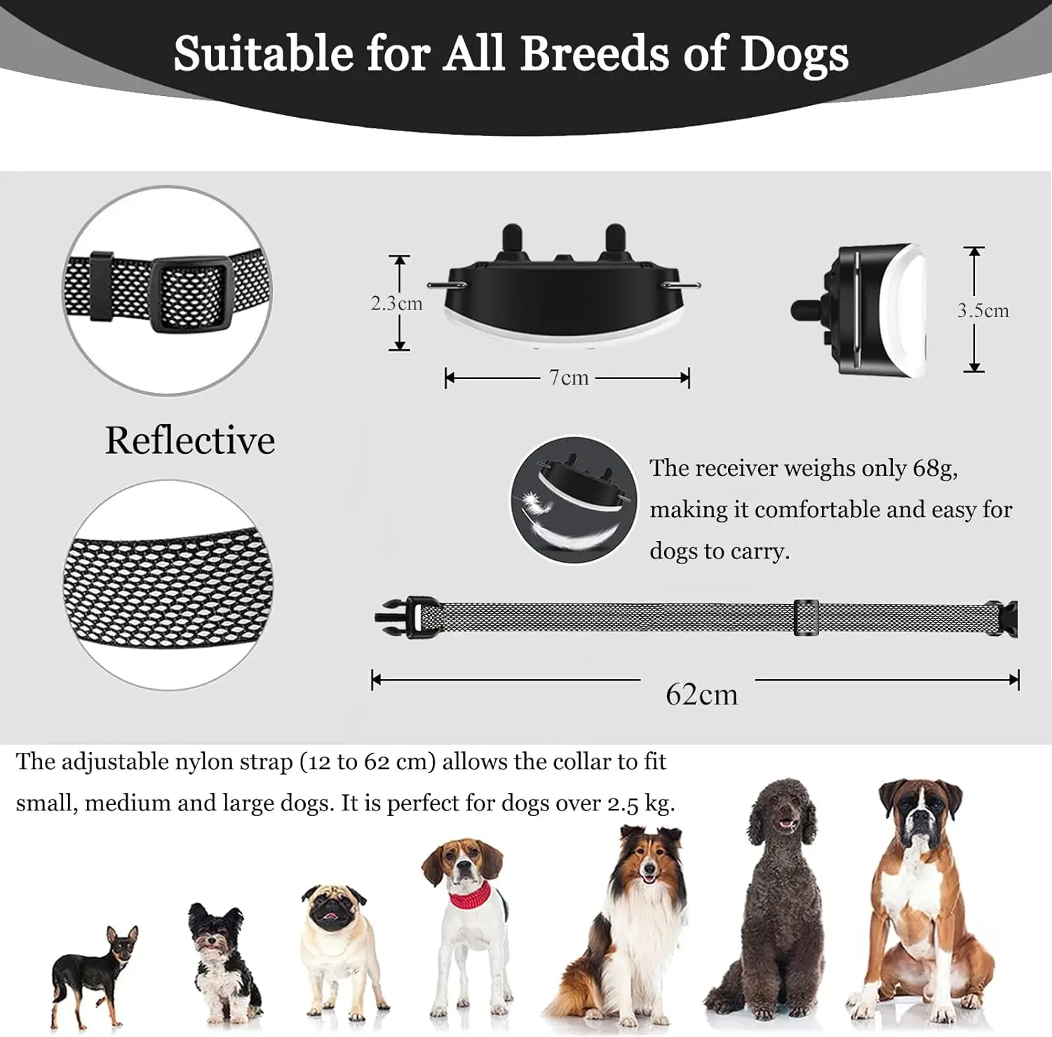 Electric Bark Collar Waterproof Dog Collar Beep Vibration No Shock No Barking Rechargeable Anti Bark Collar