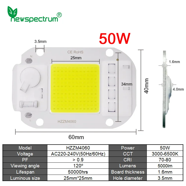 Newspectrum AC 220V 230V Led COB Chip For Spotlight White Lighting Engine Integrated Smart IC Driver Driverless light module 50W