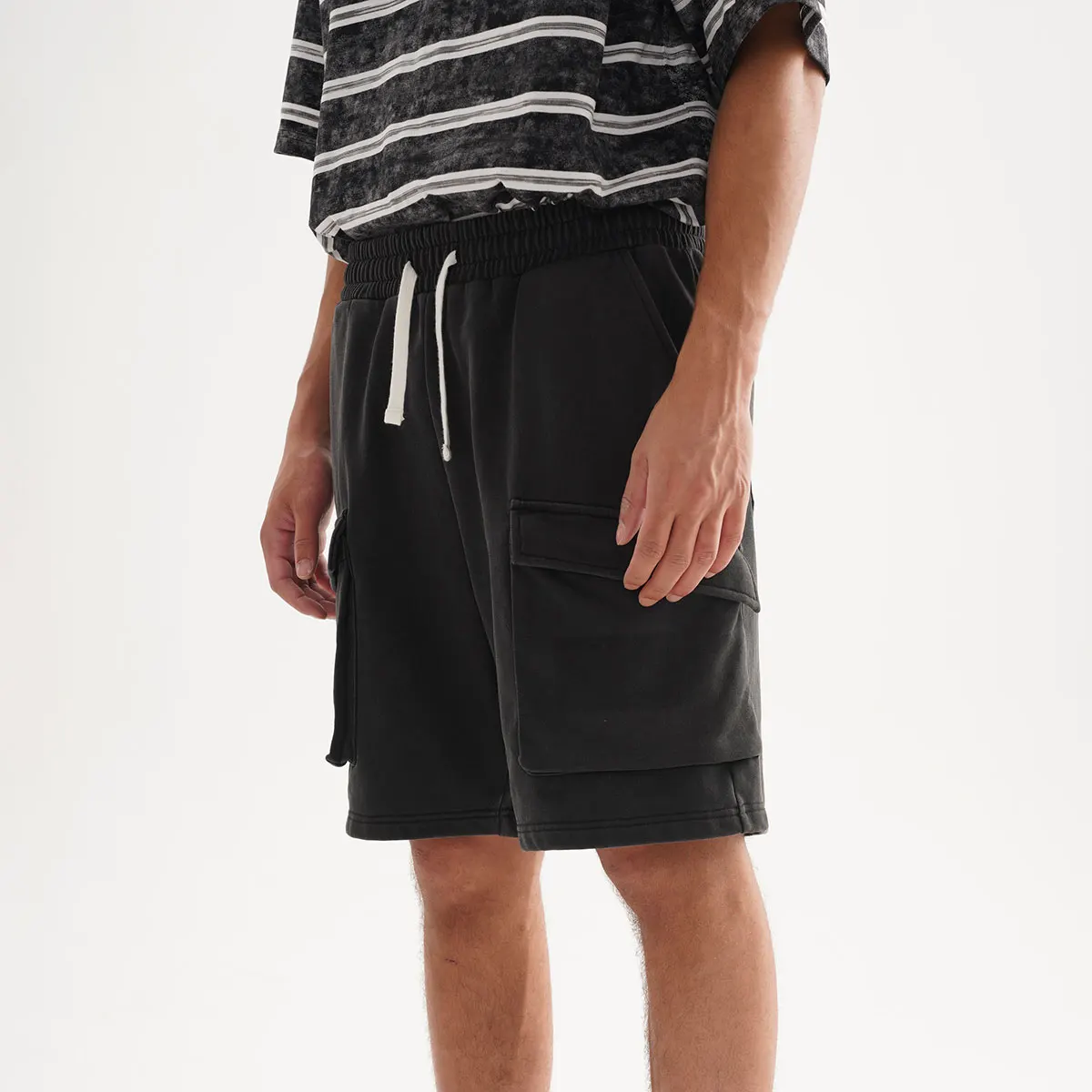 2024 New vintage washed work shorts pants baggy blank cargos shorts men