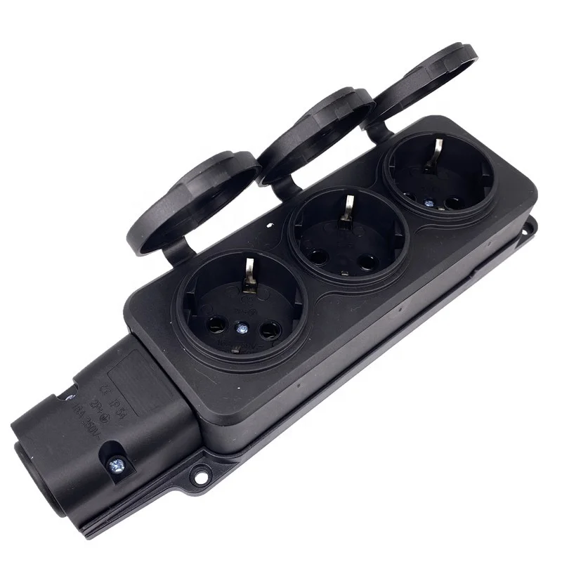 220V 2Pin IP54 waterproof connectors ac power with Cover Germany Russia Wireless Extension 3 outlets Power Strip 16A 3500W