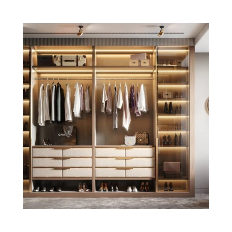 CBMmart Wardrobes Bedroom Furniture Dressing Room Swing Glass Door with Drawers Cloakroom Wardrobe Walk In Closet Cabinet