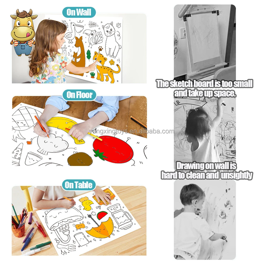 Ready to Ship New Trend Kids 300cm Drawing Roll Toy Painting Sticker Doodle Graffiti Paper Children Kindergarten Scroll DIY