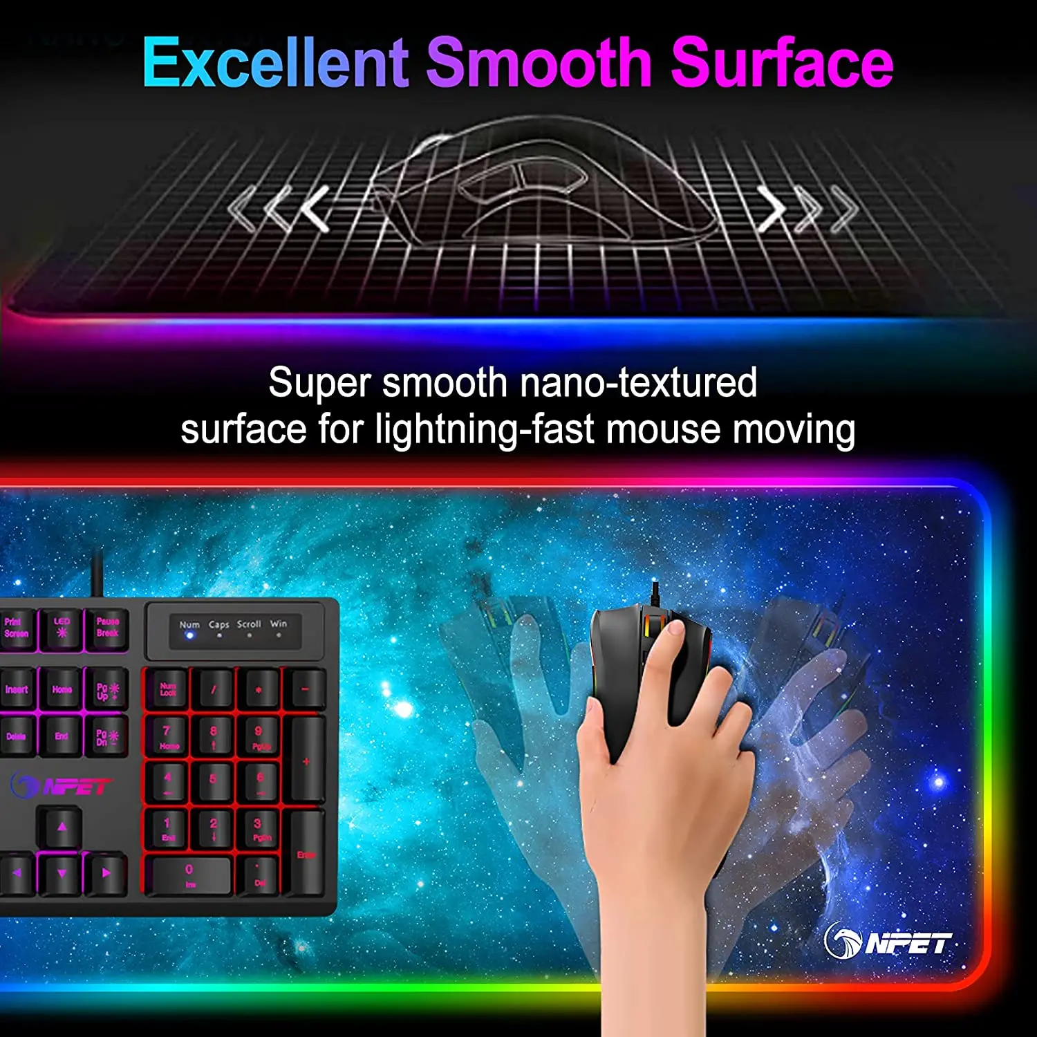 High Quality Large Size Computer Keyboard Anti-slip RGB Lighting Gaming Mouse Pad